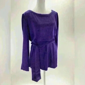 XL LIZ CLAIBORNE Women Blue Purple Tie Waisted Tunic Long Sleeve Top A57 X Large